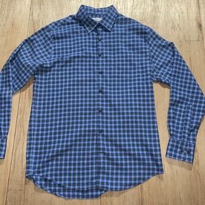 Peter Millar Shirt Men Large Blue Plaid Flannel Cotton Long Sleeve Casual Button